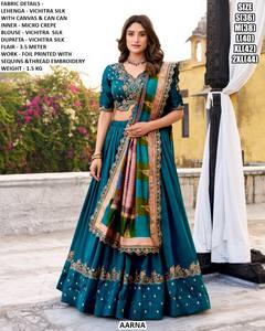 Lehenga Choli de Diseño Royal Aarna, Estilo Tradicional de Seda, Protección Solar, Secado Rápido, Largo hasta el Suelo, Corte Regular, para Bodas/Fiestas - Product Image 6