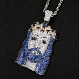 Pendentif religieux visage de Christ en argent 925 avec incrustation de moissanite, plaqué rhodium, breloques pour occasions chrétiennes, pendentif de foi religieuse - Product Image 5