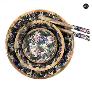 Tazón de madera de mango con diseño bohemio esmaltado de palmeras, estrellas de mar y langostas para servir comida y ensaladas en fiestas. - Product Image 6