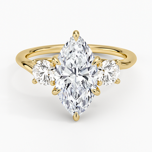 Anillo de Diamantes Cultivados en Laboratorio, Corte Marquesa, Tres Piedras, Oro de 14K/18K, Diamante Redondo, Anillo de Compromiso/Boda, Joyería Fina de Lujo, Delilah All - Product Image 1