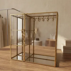ARTISAN DESIGN Modern Wall Mounted Brass Glass Mirror Vanity Organizer <b>Picture</b> <b>Frame</b> Design Storage Display <b>Hooks</b> <b>for</b> Bathroom - Product Image 4