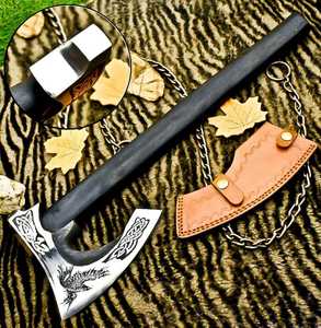 Custom Handmade Forged Carbon Steel Axe Outdoor Camping Hunting Hatchet Wooden Handle Survival Axe With Cover Survival <b>Tool</b> - Product Image 1