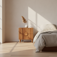 Table basse moderne et durable avec 2 tiroirs, en bois d'hévéa, MDF et placage de chêne, avec poignée en bois, pour salon et salle à manger
