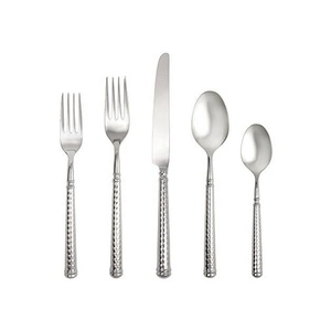 Designer handle Silver polished Flatware Set Antique Hammered Design <b>Cutlery</b> set Luxury Embossed Round Style Handle <b>cutlery</b> set - Product Image 1