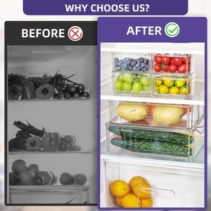 Fridge <b>Container</b> Storage Set <b>Clear</b> Plastic Refrigerator Organizer Boxes Stackable Storage <b>Containers</b> for Kitchen Fridge - Product Image 6