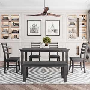 Set da Pranzo Rustico in Legno con Tavolo e 6 Sedie Grigie con Panca - Product Image 2