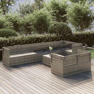 Set da salotto in Poly Rattan grigio 9 pezzi con cuscini Set da giardino - Product Image 3