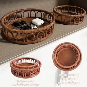 ถาดหวายทรงกลมทำมือ-REHMAN CRAFT ถาดเสิร์ฟผลไม้แบบสาน ดีไซน์โค้งเปิด ตกแต่งโต๊ะอาหาร เกรดสำหรับอาหาร พับเก็บได้ - Product Image 2