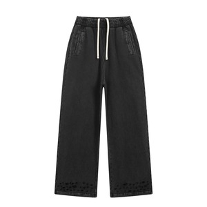 High Quality Custom Logo 360G Distressed Ripped Washed Canvas Polyester/Cotton Comfort Terry <b>Drawstring</b> Casual <b>Trousers</b> - Product Image 3