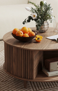 Mesa de Centro Redonda de Madera Reciclada Marrón Rústica y Duradera, Diseño Vintage de Casa de Campo, Muebles para Sala de Estar - Product Image 6