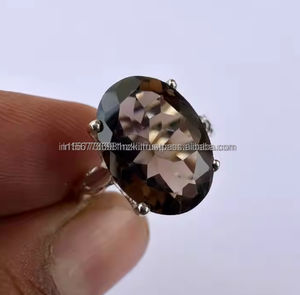 แหวนวินเทจสีเงินสเตอร์ลิงของ925เครื่องประดับควอตซ์แบบรมควันทำด้วยมือเครื่องประดับแหวนหมั้นชุบทอง - Product Image 3