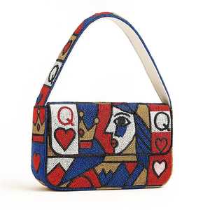 Bolso de Hombro Hecho a Mano con Mosaico Abstracto de Cuentas de Vidrio, Patrón Geométrico Colorido, Bolso de Tela con Solapa, Moda Femenina para Fiestas y Eventos Nocturnos - Product Image 5