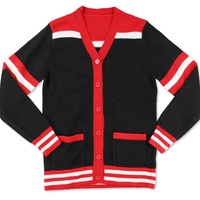 Cardigan en tricot respirant pour femme Divine Nine Sororities, couleur contrastée rouge et noir, col en V, manches longues, broderie vintage unie