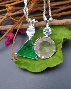 Collier pendentif en quartz rose et quartz vert, pierre naturelle double, chaîne en argent, bijoux de guérison, cadeau pour femmes et hommes - Product Image 4
