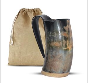 แก้วน้ำทรงเขาสัตว์สไตล์ไวกิ้งพร้อมหูจับตามหลักสรีรศาสตร์ ฐานแบนมั่นคง ลายหินอ่อน - Product Image 1