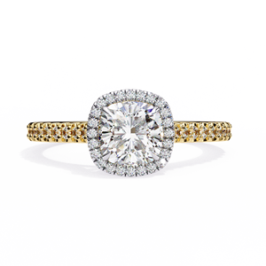 Bague de fiançailles classique en or jaune 14 carats avec pavé de diamants, taille coussin 1,5 carat, halo de diamants, certifiée IGI, diamant de laboratoire, cadeaux d'anniversaire et de mariage - Product Image 1