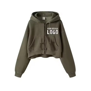 Sweat à capuche unisexe court avec fermeture éclair et poche avant, coupe oversize, couleur unie, décontracté, 100 % coton French Terry, coupe BOXY - Product Image 4