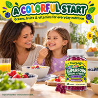 Gummies Super Alimentaires pour Enfants Marque Blanche – Légumes Verts & Fruits, Sans Sucre, Fer, Probiotiques, Multivitamines – 60 Unités (OEM)