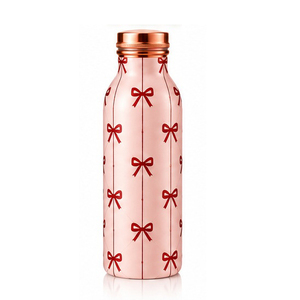 Red <b>Metal</b> <b>Water</b> <b>Bottle</b> with Gold Bow Pattern Portable Travel Drinkware with Copper Lid Luxury Design Style - Product Image 2