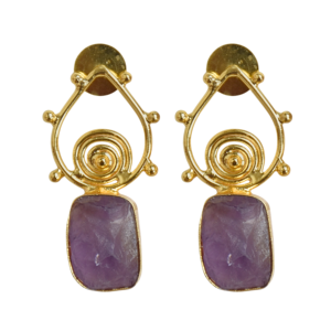 Pendientes de Amatista al por Mayor de Laxmi Jewellers, Chapados en Oro de 18K, con Engaste de Bisel en Forma de Gota de Agua, Piedra Natural, Proveedor de Joyería al por Mayor - Product Image 1