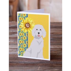 Summer Sunflowers Whimsical A7 Tamaño 5x7 Tarjetas de notas en blanco Paquete de tarjetas de felicitación de caniche blanco estándar 8 Sobres para notas personales - Product Image 2