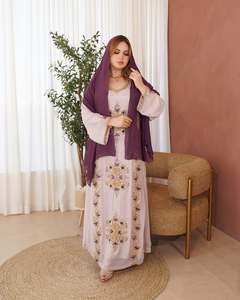 AWAIS HOUSE Women's <b>Plus</b> <b>Size</b> Modest Beaded Georgette <b>Kaftan</b> Floor Length Long Sleeve Lightweight High Neck Flared Hem Middle - Product Image 2