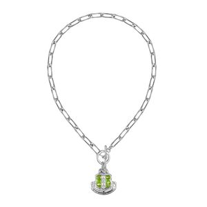 Silver Shield Pendant Toggle <b>Necklace</b> with Green Enamel Detail Link Chain Decorative Crest Charm Women Fashion Jewelry <b>Statement</b> - Product Image 1