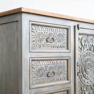 Antique Luxury Solid Wood <b>Sideboard</b> with Floral Pattern Rustic Design <b>Storage</b> Furniture for Entryway and Living Room - Product Image 4
