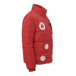 Chaqueta Acolchada Roja para Mujer Hawk Eye, con Cierre Completo, Cuello Alto, Estampado Floral, Ropa de Invierno - Product Image 4