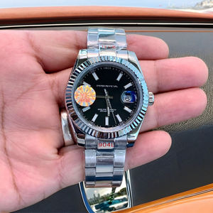 Stainless Steel Mechanical Luxury Hip Hop Vintage <b>Watch</b> <b>Black</b> Dial Luminous Stick Indices Fluted Bezel Modern Coin High Quality - Product Image 3