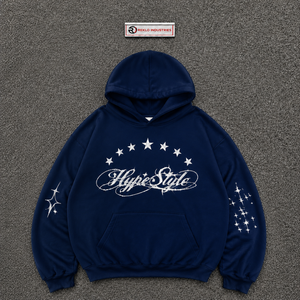 Sweat à capuche 100 % coton French Terry bleu marine style Hip Hop Hype, coupe oversize, avec poche imprimée, pour l'automne, streetwear classique urbain - Product Image 5