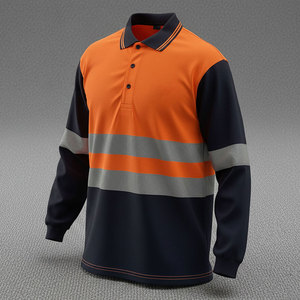 Chemises polo de travail à manches longues haute visibilité avec bandes réfléchissantes pour les travailleurs de la construction et la sécurité - Product Image 1