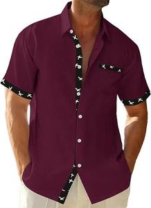 Chemise décontractée pour homme en coton imprimé de haute qualité, coupe ajustée, simple boutonnage, manches courtes pour l'été - Product Image 5