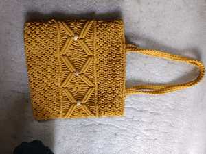 Sac fourre-tout jaune en crochet avec motif géométrique, fermeture à bouton, style bohème, sac à main pour femme, usage quotidien décontracté - Product Image 1