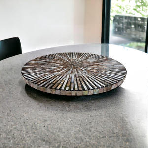 Trendy New Arrival Round Mother of Pearl <b>Lazy</b> <b>Susan</b> Tray Rustic Double-Tier Mop Tray for Home Decor in India - Product Image 1
