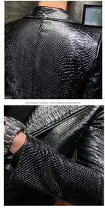 Veste de motard en cuir de vachette noir pour homme, effet crocodile, tendance - Product Image 4