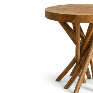 Mesa Auxiliar ARTERRA de Lujo con Base de Madera de Teca y Tapa Redonda de Madera, Mueble Rústico Decorativo para Sala de Estar - Product Image 4