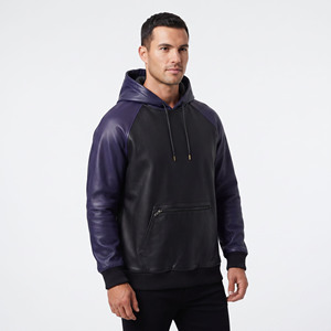 Sweat à capuche en cuir pour homme avec poche avant, manches longues, style mode - Product Image 6