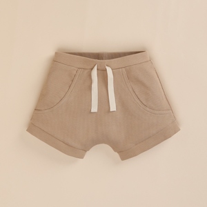 Pantalones cortos con cordón de elastano de bambú orgánico de calidad superior Latte-Pantalones y pantalones cortos para bebés - Product Image 1