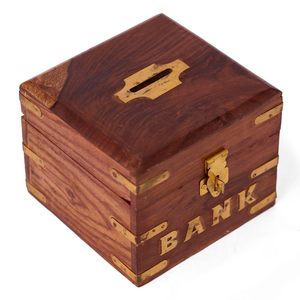Handmade Indian Wooden Piggy Bank Decoration Unique Keepsake Small Square Piggy Money <b>Saving</b> Bank Gifts for Kids and Adults - Product Image 1