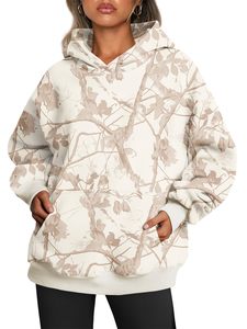 Sudadera con capucha de forro polar oversize para mujer, diseño de camuflaje, estilo casual urbano de manga larga y ajuste holgado - Product Image 1