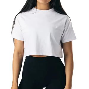 Camisetas cortas personalizadas de algodón, extragrandes, lisas, blancas, holgadas, deportivas, transpirables, para mujer. - Product Image 1