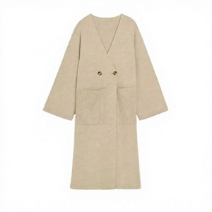 Manteau long en laine tricotée, col en V, double boutonnage, couleur unie, coupe ample, vêtements d'extérieur pour hommes - Product Image 5