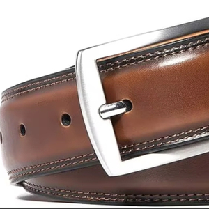 <b>Brown</b> Genuine Leather <b>Belt</b> <b>Men</b> Formal Solid Color Pin Buckle Silver Rectangular Durable Style - Product Image 5