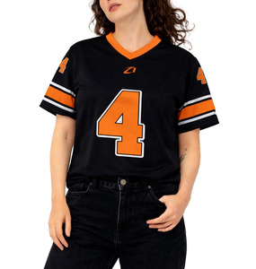 Maillot de football américain unisexe noir et orange en mesh respirant, col en V, tenue d'équipe, logo personnalisé, OEM, marque privée, t-shirt de sport - Product Image 5