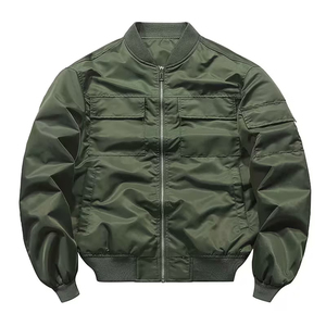 Blouson bomber vert olive pour homme, fermeture éclair, col montant, coupe décontractée, coupe-vent, couleur unie, polyester, coupe régulière, vêtement d'automne - Product Image 1