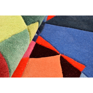 Tapis de luxe moderne en laine tuftée à la main, motifs géométriques abstraits, formes superposées colorées, à poils ras, doux, sculpté en 3D - Product Image 1