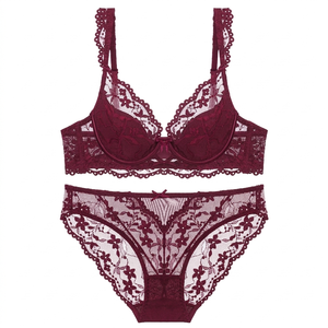 Sexy French Style Lace Bra Set for Small Chest Push Steel Ring Bikini Underwear <b>Adjusted</b> <b>Straps</b> Solid Pattern Factory Wholesale - Product Image 2