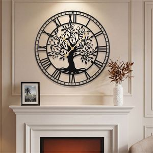 Orologio da Parete Decorativo Black Tree Life 27FT, Movimento al Quarzo Silenzioso, Numeri Romani Facili da Leggere, Elegante Motivo Geometrico in Resina - Product Image 2