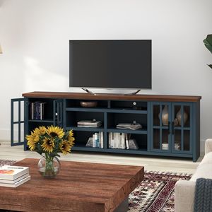 Bridgevine Home Nantucket Console da 96 pollici supporto TV Blue Denim Whiskey finitura nessun assemblaggio richiesto per TV fino a 100 pollici - Product Image 1